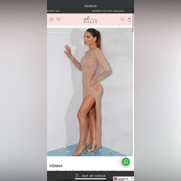 Oh Polly VIENNA Long Sleeve Embellished Backless Maxi Dress in Beige *RARE* - Picture 2 of 3